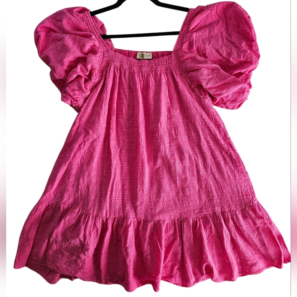 Style U Chic Pink Puff Sleeve Mini Dress